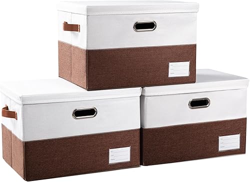 Miniatura 56 de PRANDOM Cajas de almacenamiento con tapas [paquete de 3] contenedores de almacenamiento plegables de tela, canastas con cubierta para el hogar,
