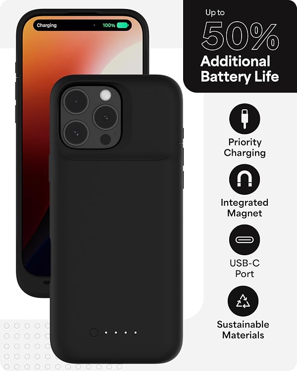 Mophie Juice Pack Battery Case for iPhone 16 Pro Max - Slim Charging Case, Magnetic Back for Wallets & Mounts, +50% Extra Battery Life, Enhanced 6-Foot Drop Protection, Sustainable Material, Black by mophie - Image 3