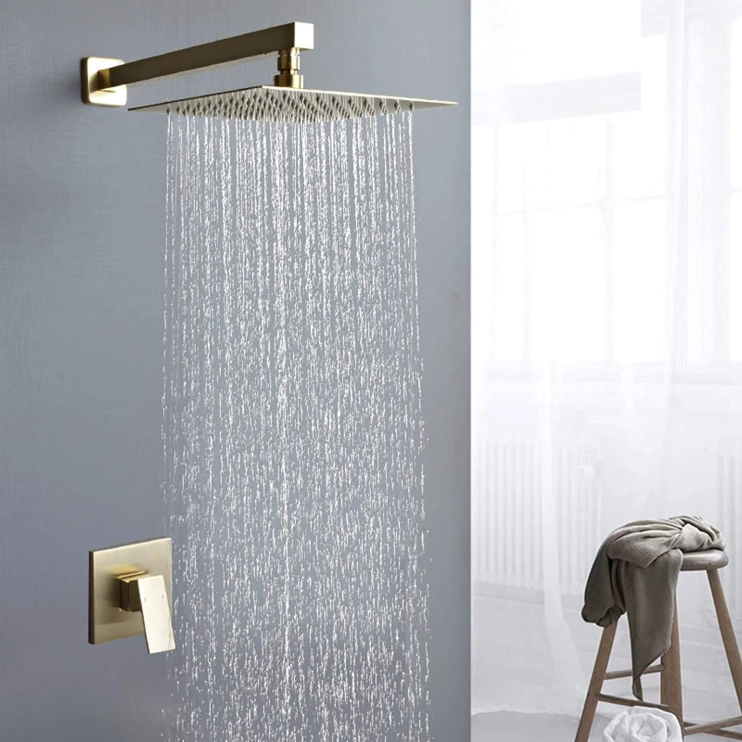 Ensemble de douche en cuivre doré CHEWYNP, mitigeur haut de gamme carré