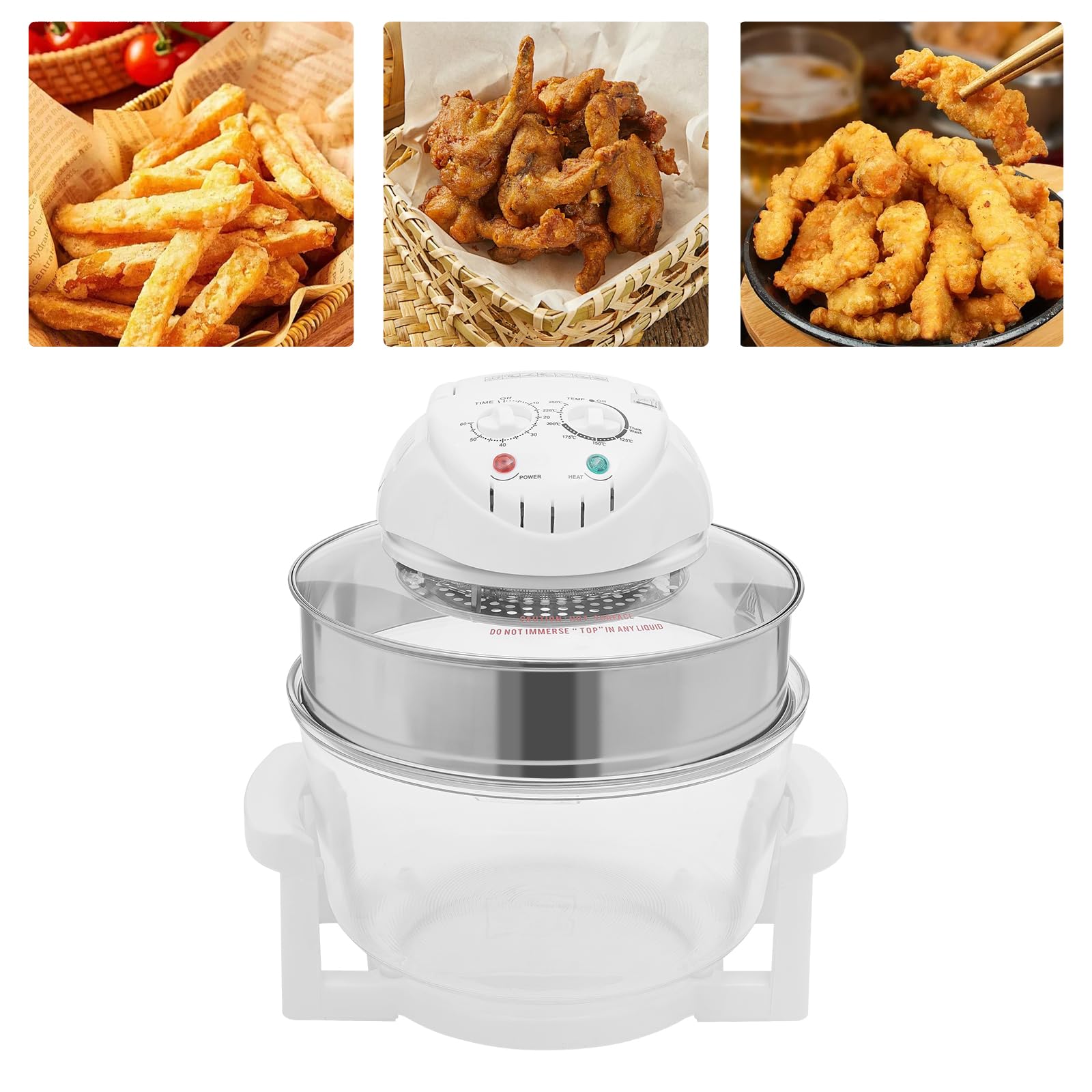 Turbo Air Fryer Oven 17L/17.96Qt, Borosilicate Glass 360° View, 1400W Oil-Free Cooker, Auto Shut-Off Safety, Temp 482°F & 60 Min Timer, with Grill Racks & Expansion Ring