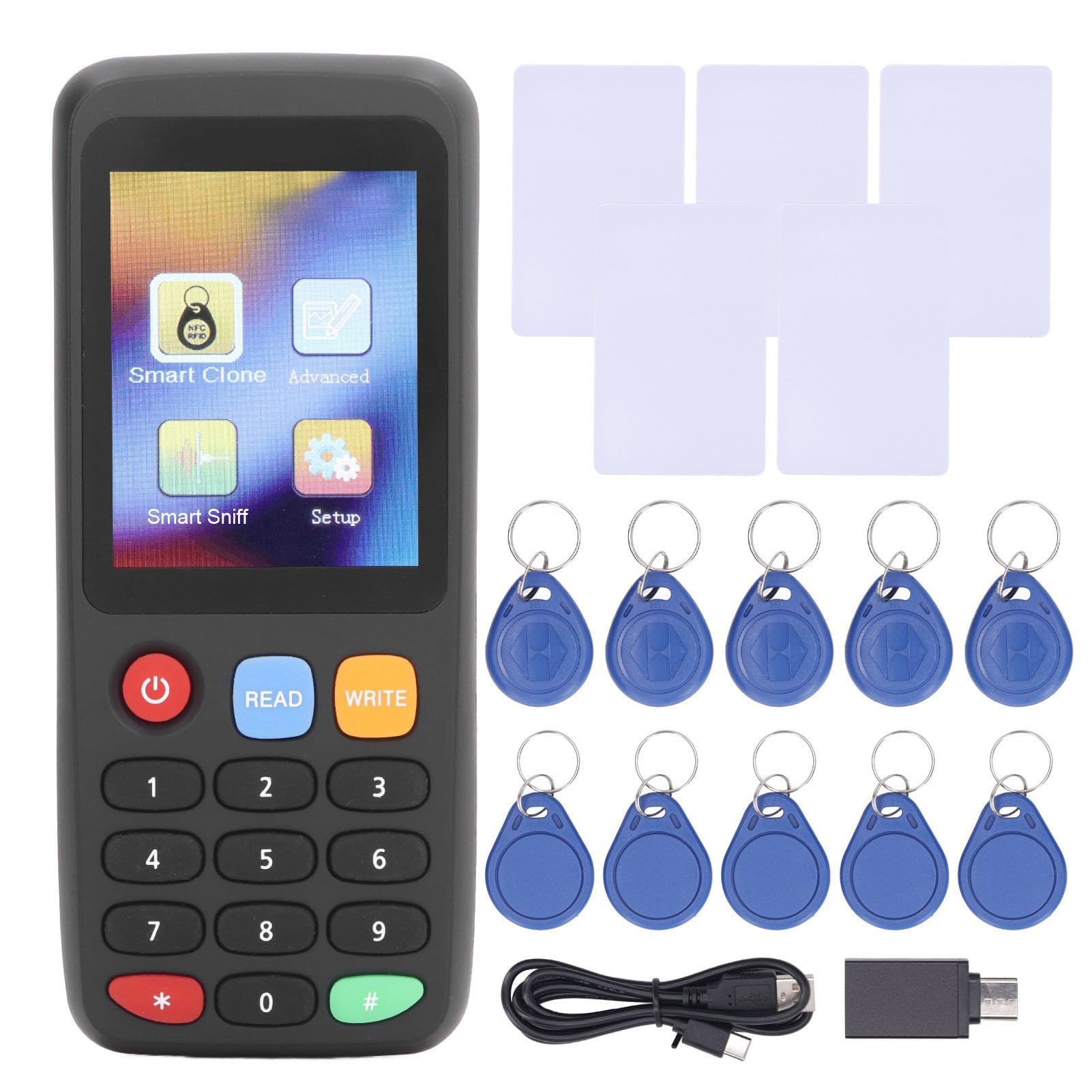 Copieur de Carte USB, Lecteur RFID Portable à Fréquence Complète Duplicateur de Copieur de Carte RFID avec 5 Cartes T5577