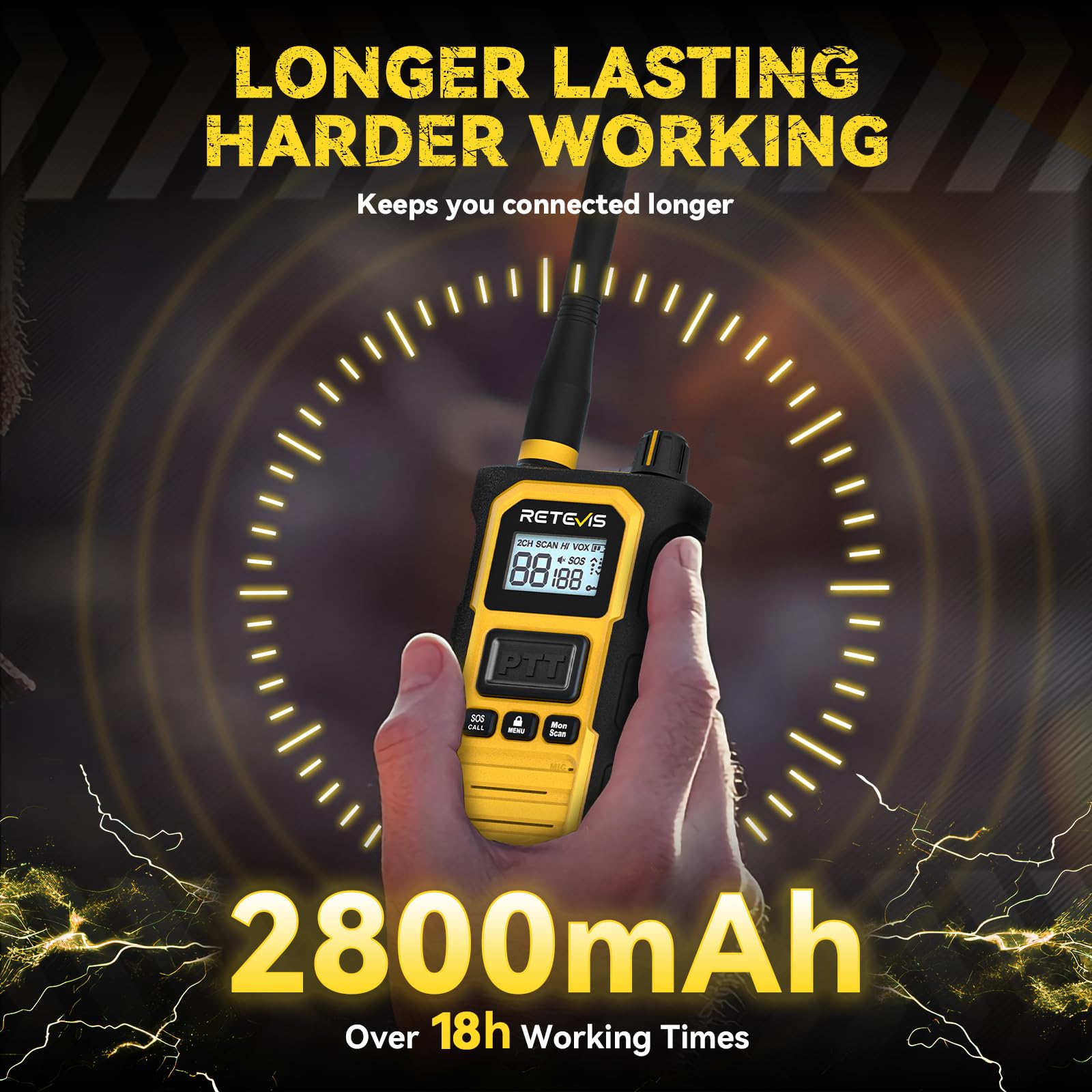 Retevis RB648 Pro Talkie Walkies, Talkie-Walkie Étanche IP67 avec Chargeur 6 Voies, 2800 mAh, Réduction Avancée du Bruit, Radio Bidirectionnelle Longue Portée Robuste pour Chantier (6 Pièces, Jaune)