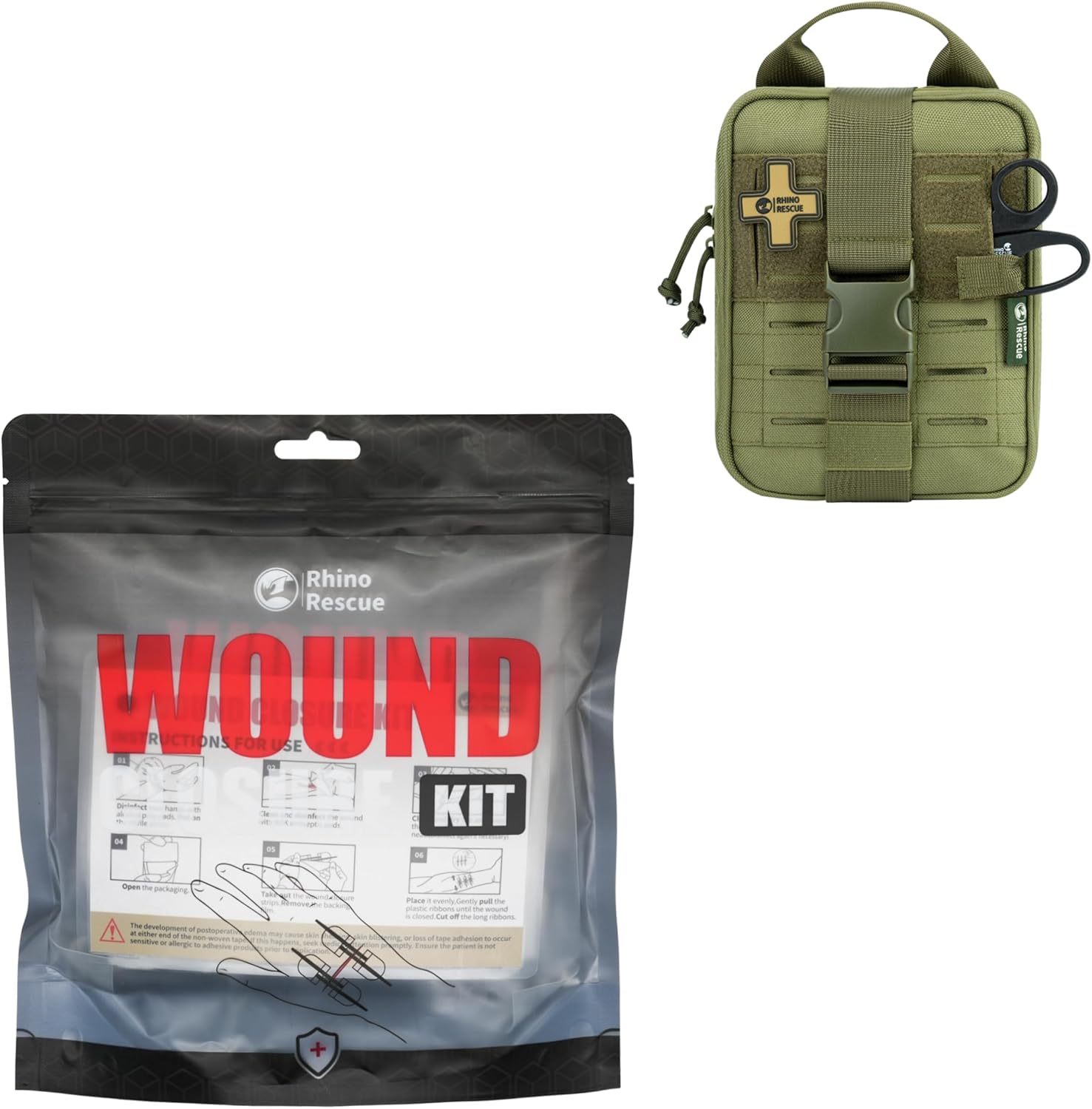 RHINO RESCUE Survival First Aid Kit with Wound Closure Kit Pro