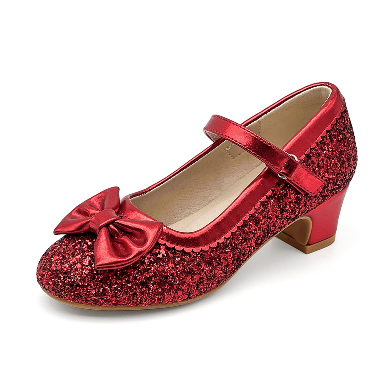 Girls Dress Shoes Low Heel Glitter Princess Shoe Flower Mary Jane Party Wedding Prom Shoes for Toddler Little Kids