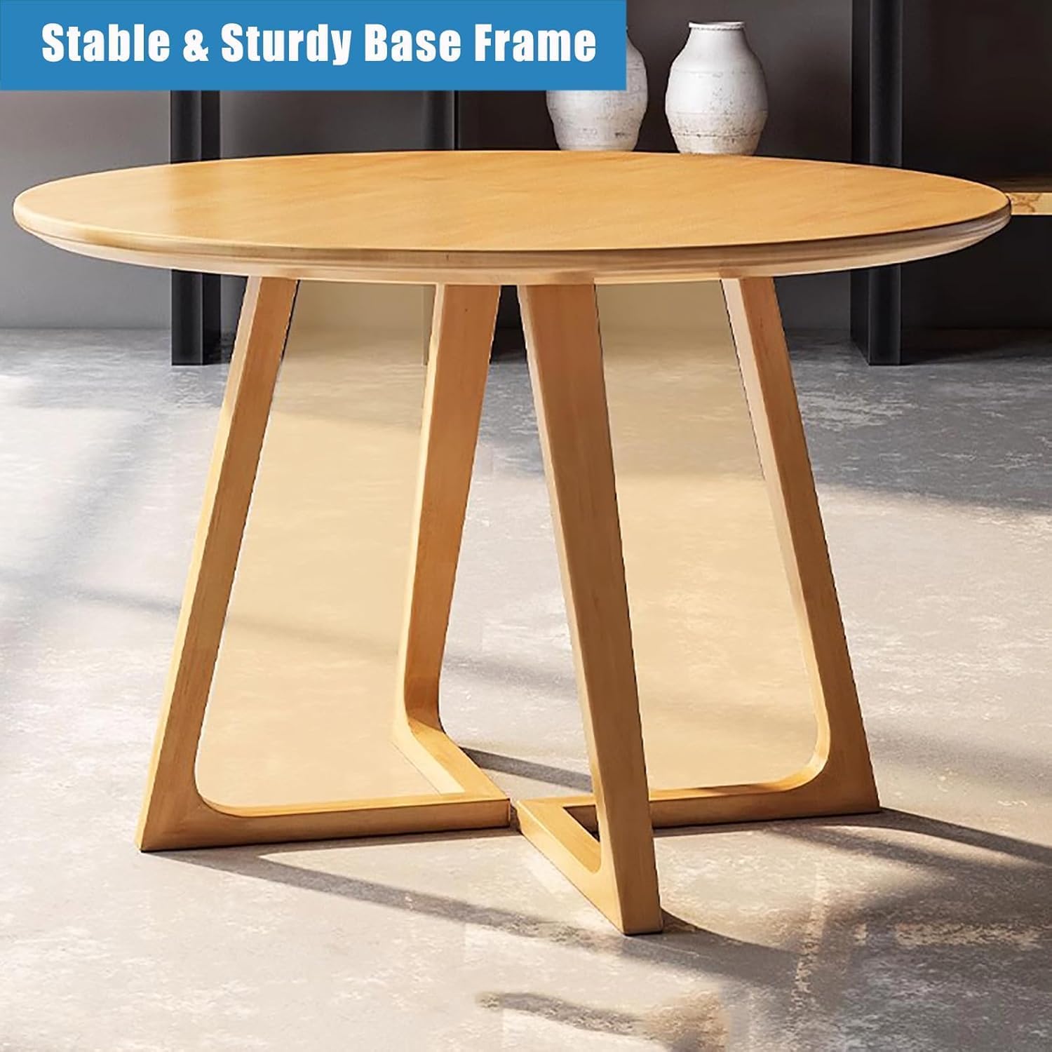 Mid Century Modern Solid Wood Round Dining Table - Vintage Pedestal Table for 2-4 People, Coffee & Leisure, Ideal for Apartment or Studio (Natural, 35.4" L x 35.4" W x 29.5" H)