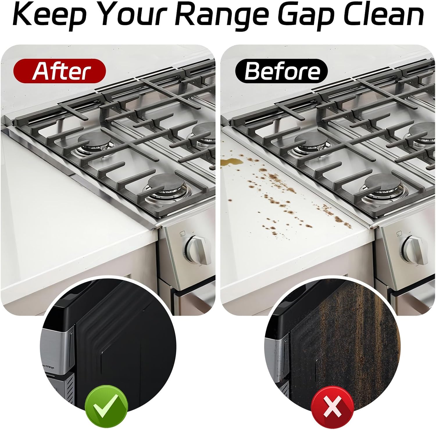 Stainless Steel Stove Counter Gap Cover (2 Pack), Oven Gap Filler, Stove Gap Filler for Kitchen, Range Trim Kit, Easy Clean with Heat Resistant, Adjustable Length 13.8” to 27.6” 1