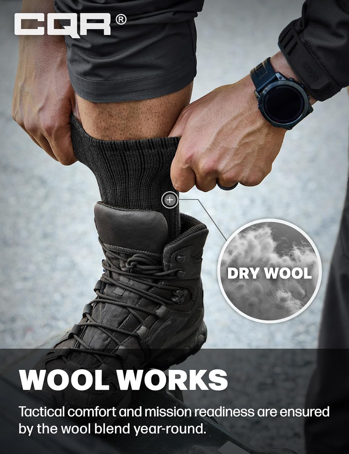 CQR 3 Pack Men and Women Wool Hiking Mid Calf Crew Socks, Moisture Wicking Breathable Outdoor Tactical Cushion boot Socks