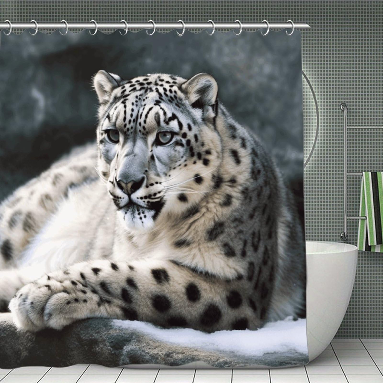 JTREHY Snow Leopard Shower Curtain Waterproof Bathroom Shower Curtain Machine Washable Bath Curtains Polyester Cloth Bath Curtains for Bathroom Showers 70.8×70.8Inch