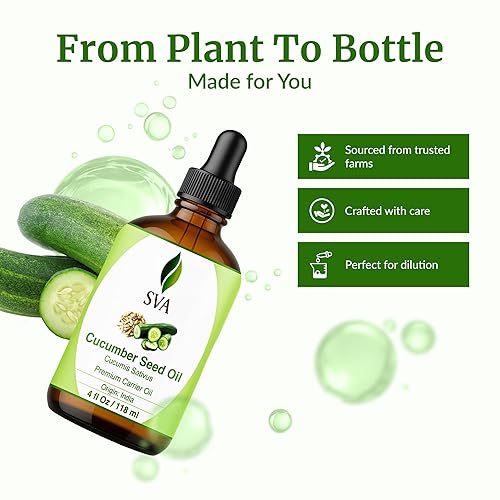 Miniatura 4 de SVA Cucumber Seed Oil - 4 Fl Oz – 100% Natural Cold Pressed Cucumber Oil - for Face, Skin Care, Hair Care, Scalp Massage & Body Massage – Carrier