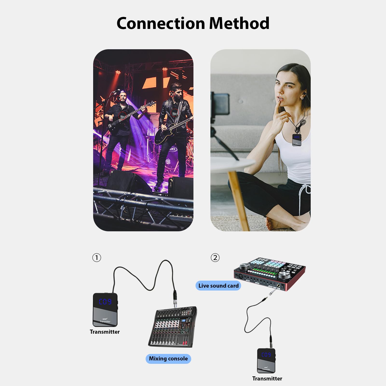 Sistema di trasmissione wireless per cuffie e monitor, trasmettitore e ricevitore UHF Plug and Play, riduzione del rumore per studio campione di banda live ricaricabile