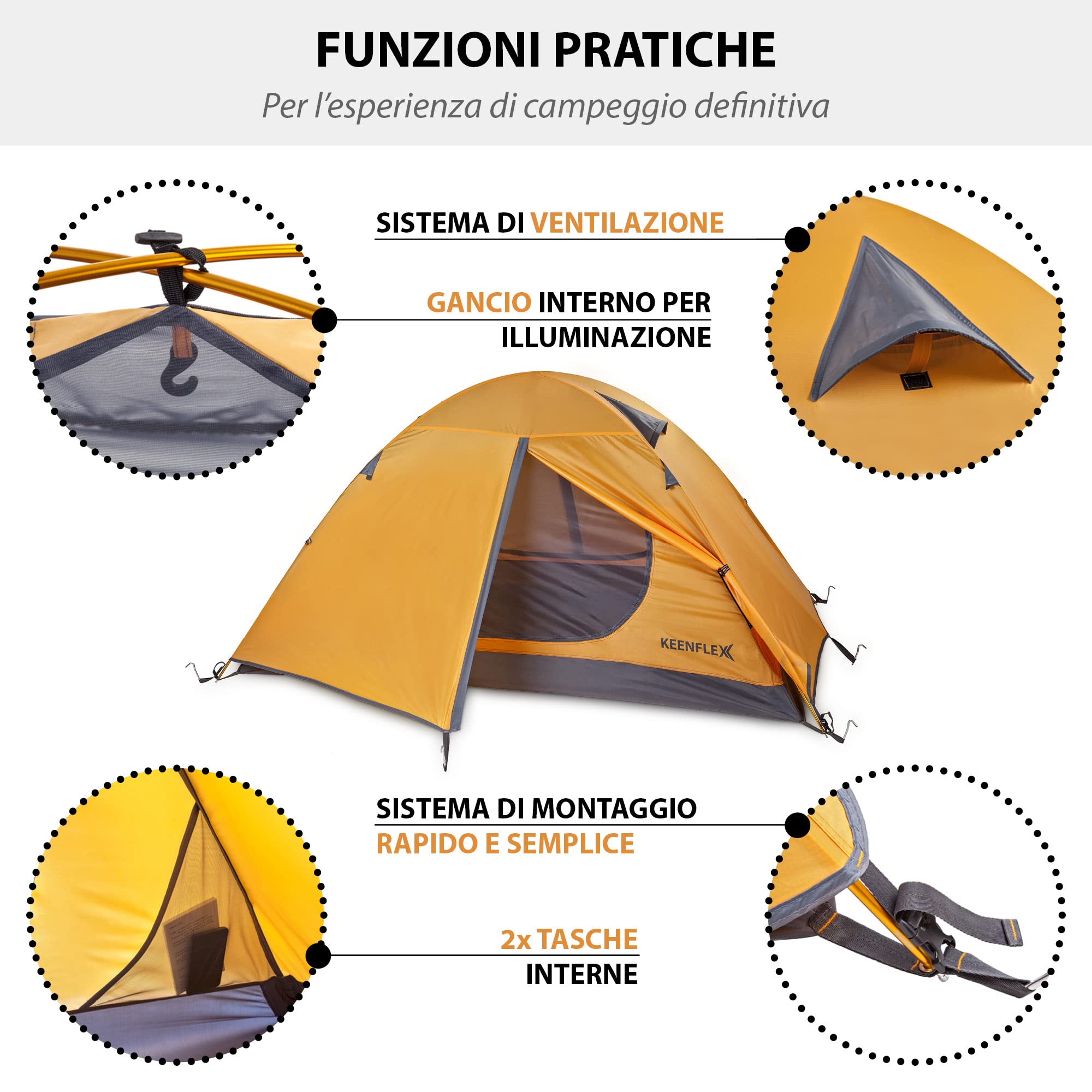 Tenda da campeggio ultraleggera 2 persone 2300 g
