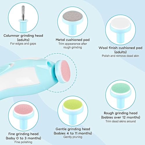 Miniatura 2 de Broca eléctrica para limas de uñas para bebé no daña las garras afiladas cortadora de seguridad 6 en 1 para dedos y dedos azul