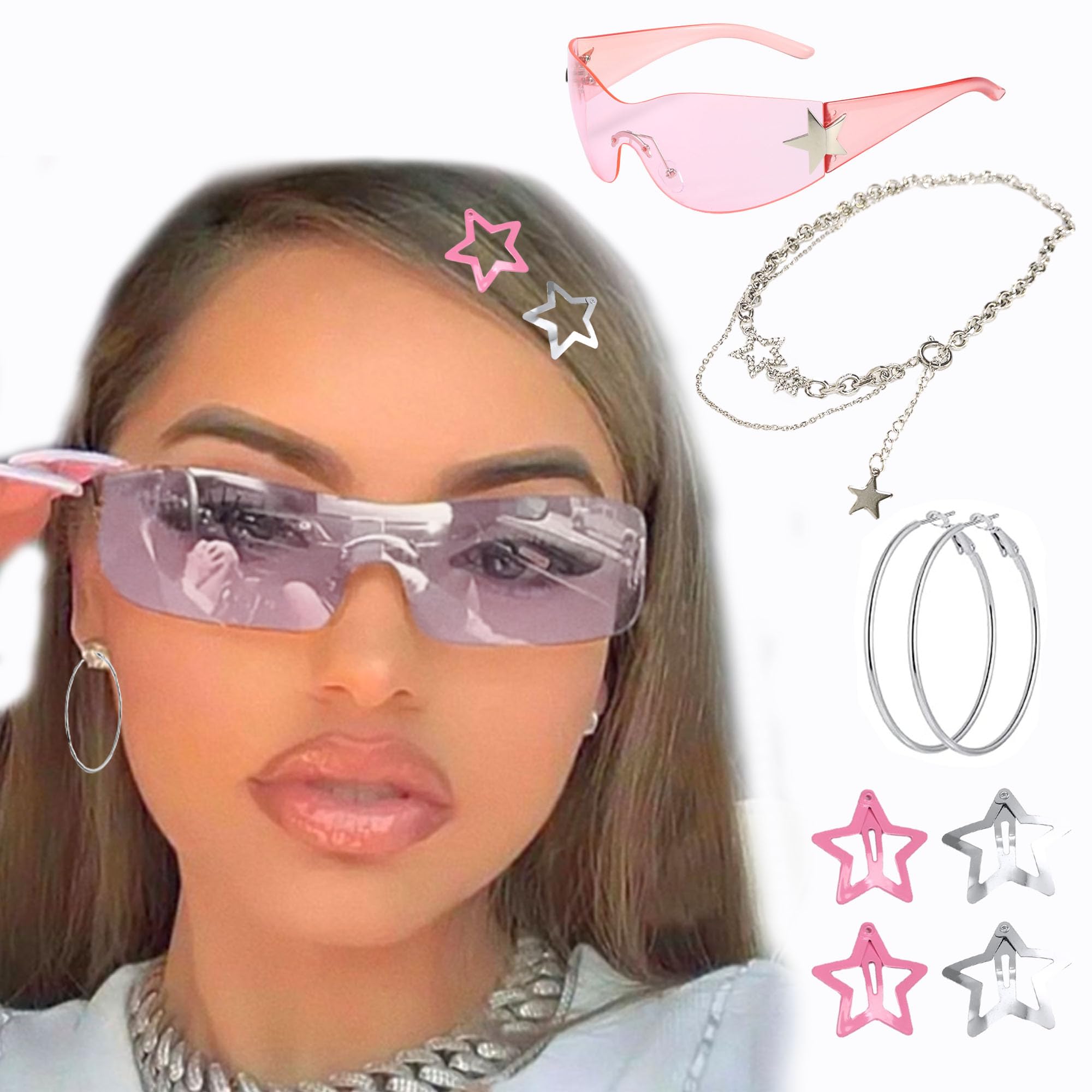 Y2K Accessories Set Purple 2000s Rave Sunglasses Bag Earrings Clips Unisex Grunge Y2k Accessories - Etsy main image 2