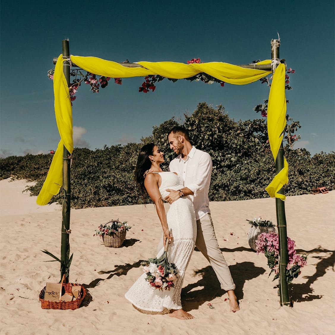 Chiffon Arch Draping Fabric Yellow 2 Panels 6 Yards Long Sheer Chiffon Drapes for Ceremony Wedding Arch Drapes Outdoor Wedding Ceiling for Arbor Party