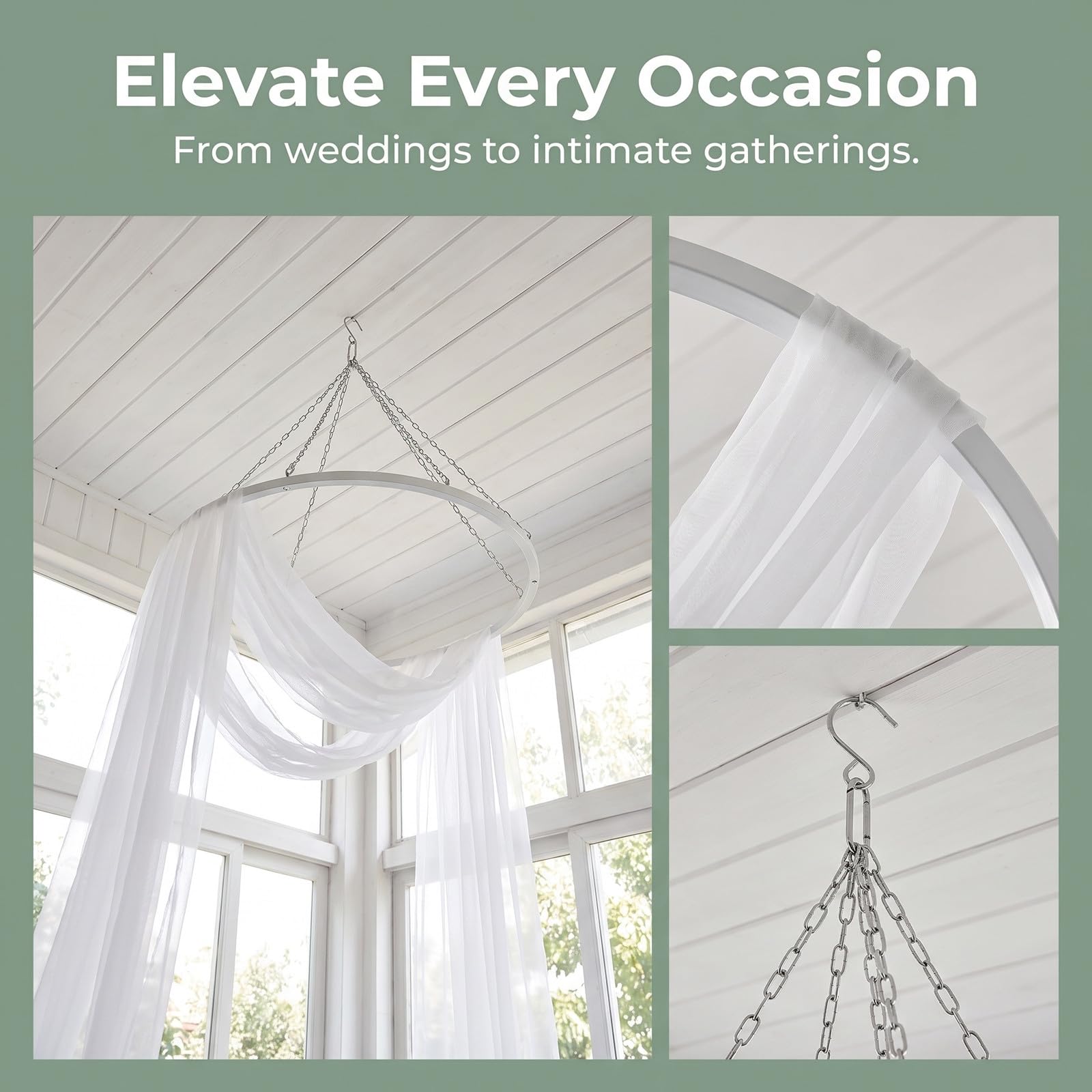 Toddmomy Kit per Appendere Drappeggi da soffitto in Metallo Metallico per 6 Pannelli, Kit di Fissaggio con Cerchi in Metallo Argentato per baldacchino da soffitto, Anello per baldacchino da