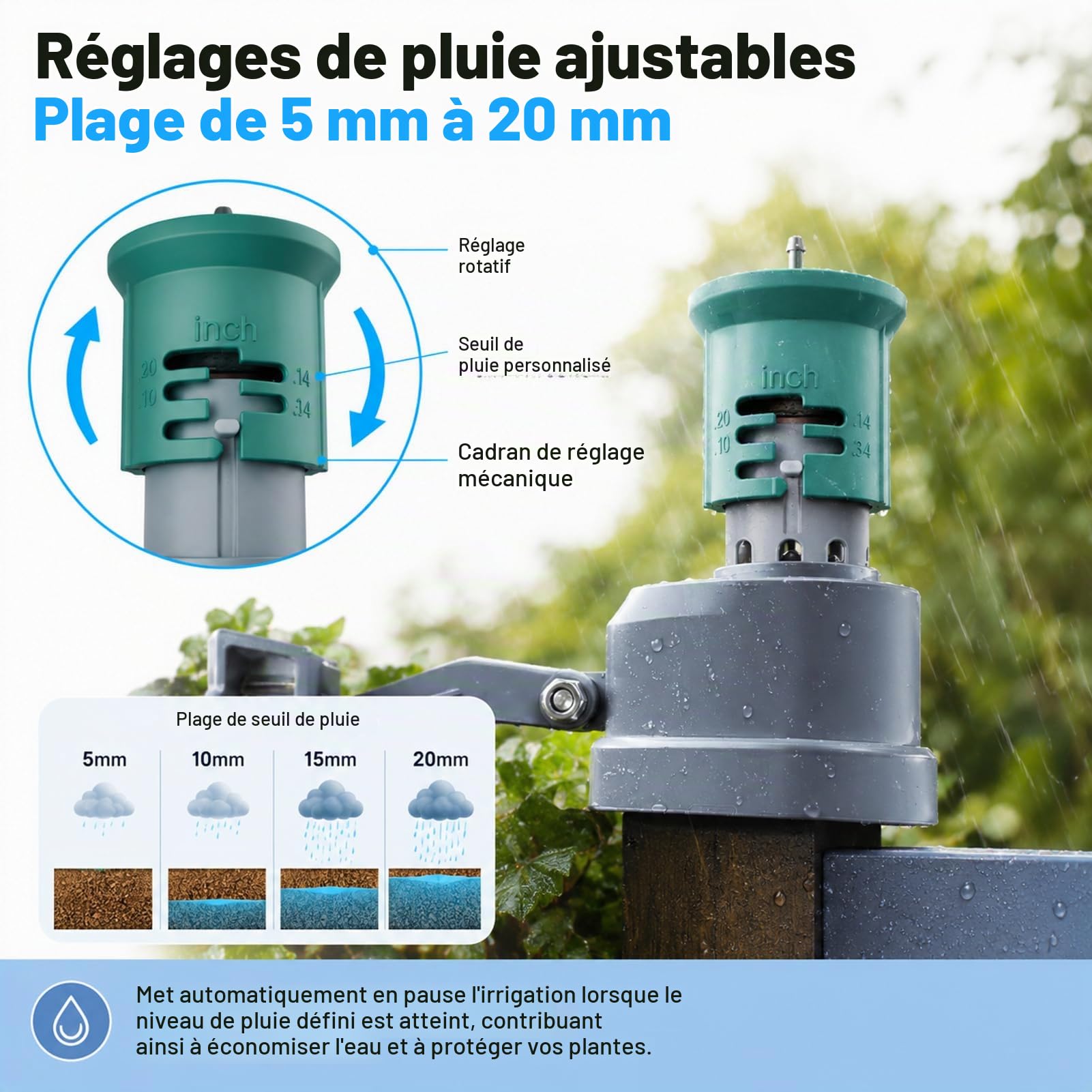 Capteur de Pluie sans Fil ZigBee, pluviomètre Intelligent avec Surveillance à Distance, Compatible avec ZigBee Hub pour domotique Intelligente, capteur de Station météo pour