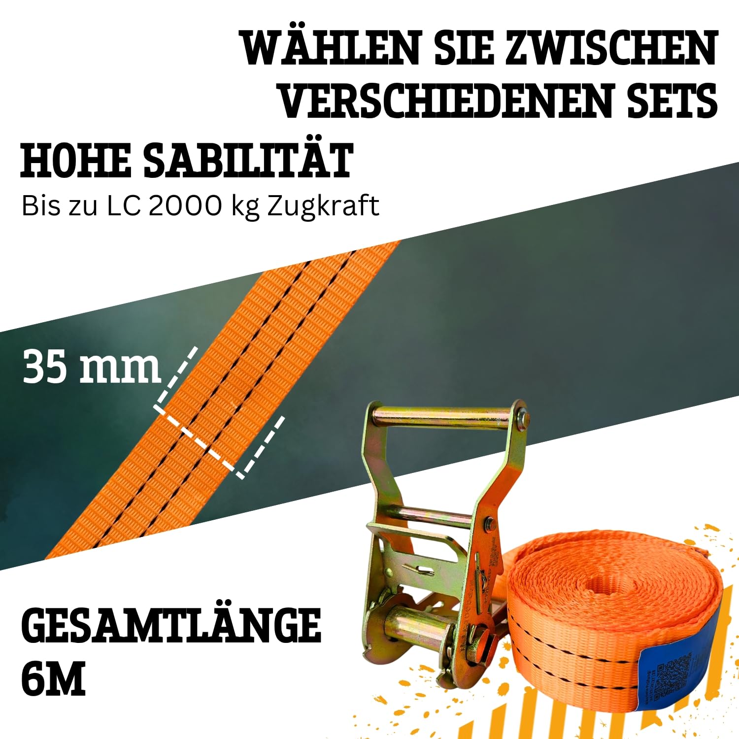 Safetytex Spanngurt 2t 6m 1000kg 2000 kg daN Zurrgurte einteilig LKW Anhänger 2 to 6 Meter (10 Stück)