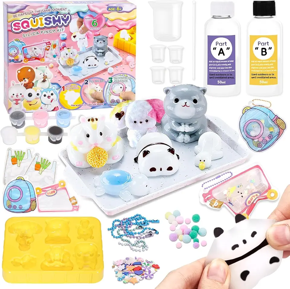 Create Your Own Squishy Toys DIY Making Kit with Mold and 6 Packaging Bags, Pendant Set Fidget Toy for Kids Suitable Adults Kid (DIY Squishy Toys C)