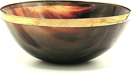 Tazón decorativo para afeitar, servir y cuenco decorativo con borde de latón, hecho a mano con cuerno de yak natural, cuenco para servir, cuenco