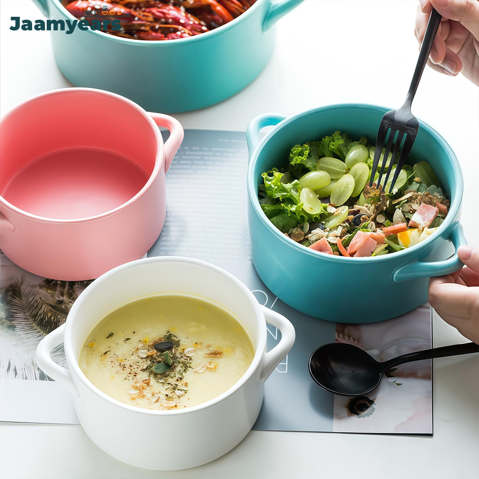 Tazza da zuppa con manici, tazze da brodo, grande ciotola per zuppa di cipolle, adatta al forno per colazione, latte, dessert, farina d'avena