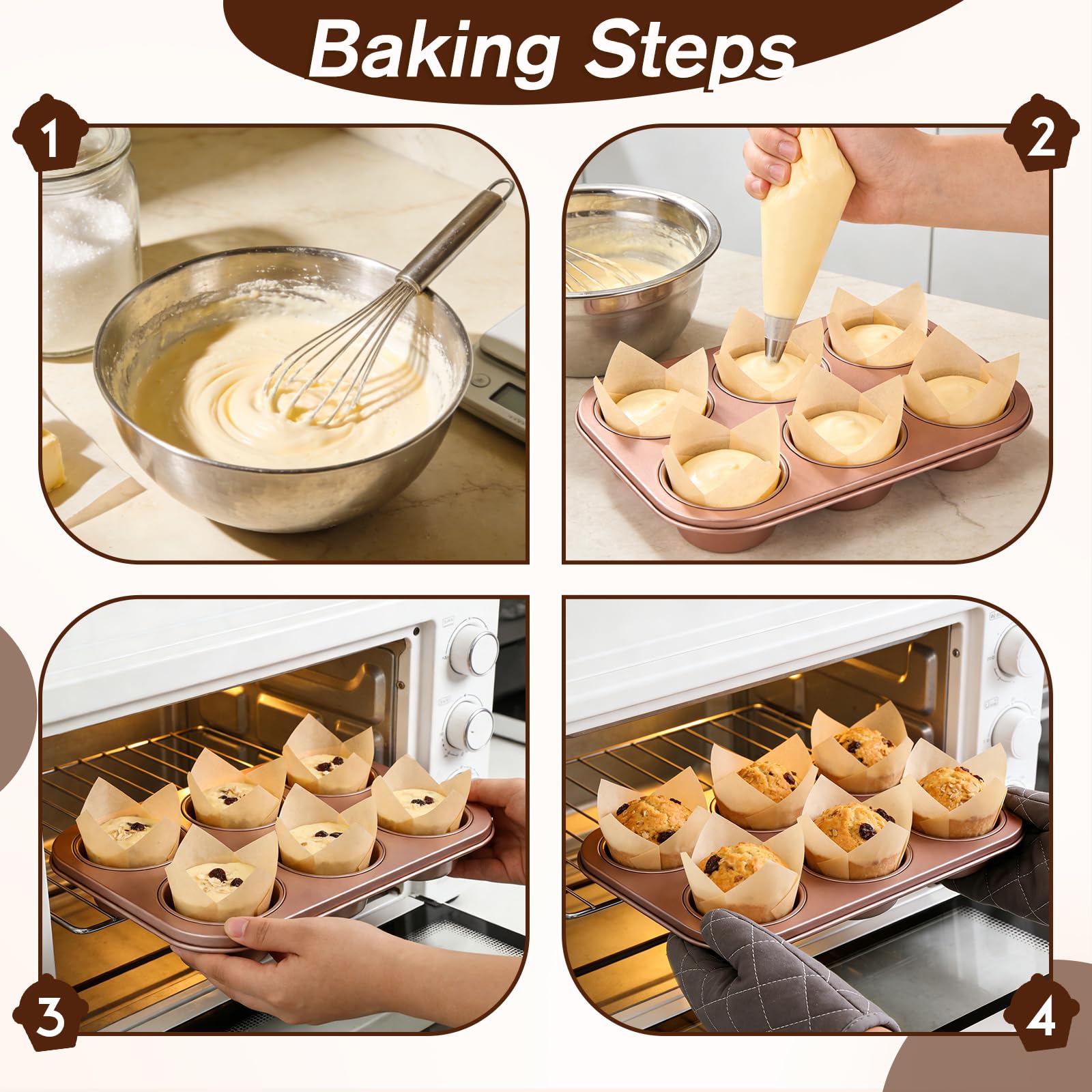 Alyvisun 100 Pirottini per Muffin Carta Antigrasso, Pirottini Muffin e Cupcake, Forme Muffin in Carta Non Adesiva per Casa Feste e Pasticcerie - 5