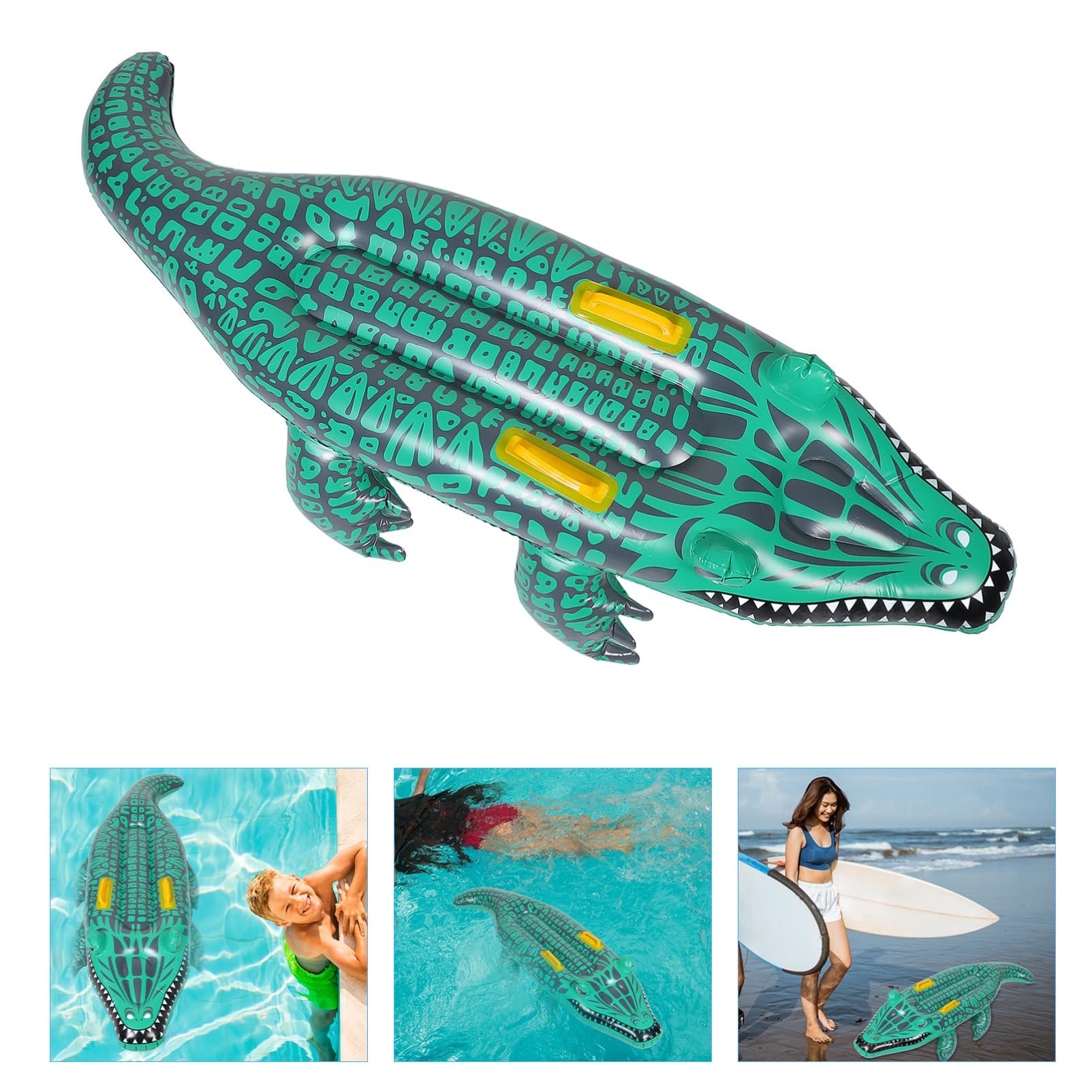 Abaodam Aufblasbares Bodyboard für Pool Grünes PVC Alligator Schwimmbrett Faltbar und Aufblasbar Schwimmspielzeug für Kinder und Erwachsene für Wasseraktivitäten mit Sommerstimmung
