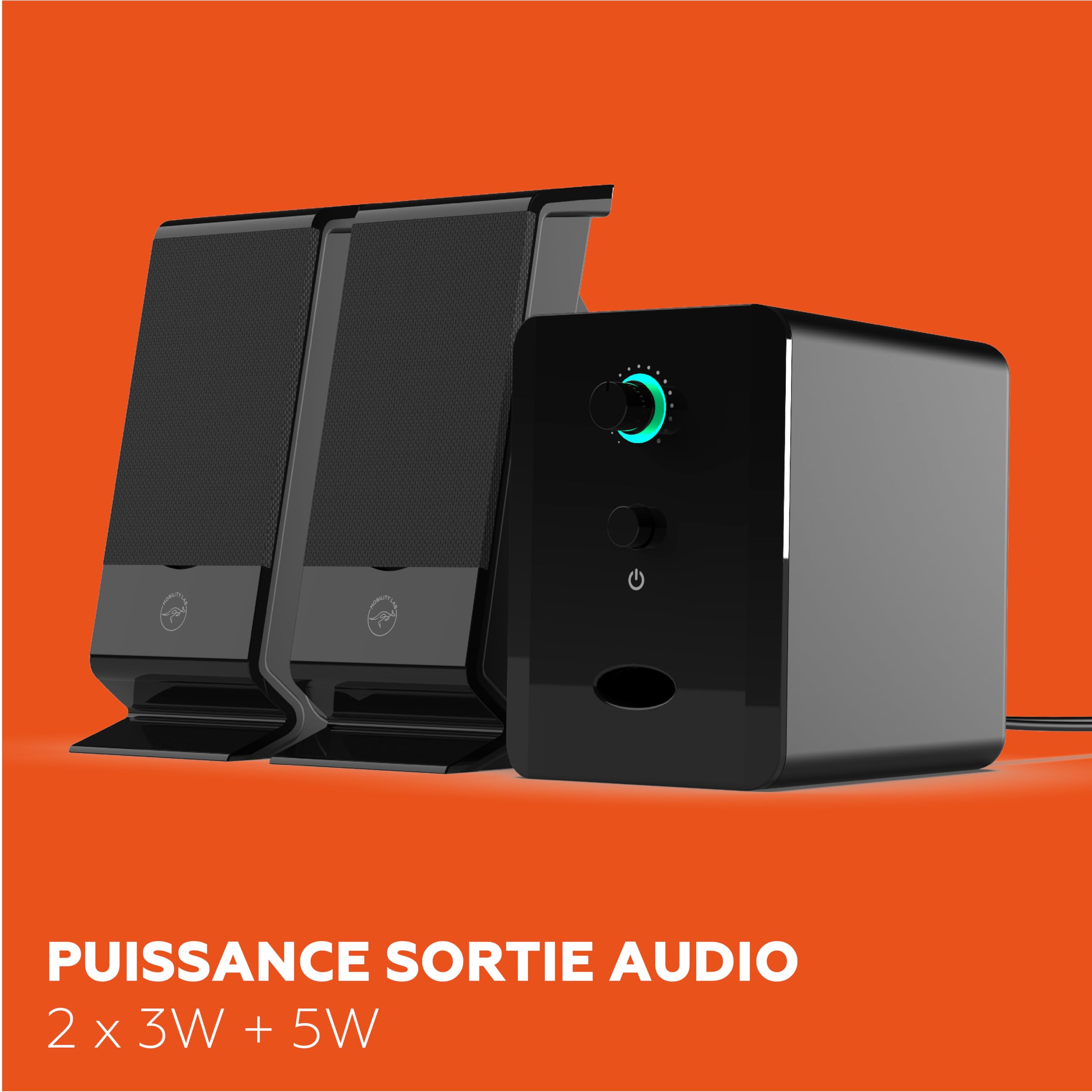 Mobility Lab – ML314006 – Altoparlante PC 2.1 Multimedia – Suono Ricco, Bassi potenti, Pulsante Volume integrato, Connessione cablata USB e Jack – Compatibilità macOS e Windows – Nero