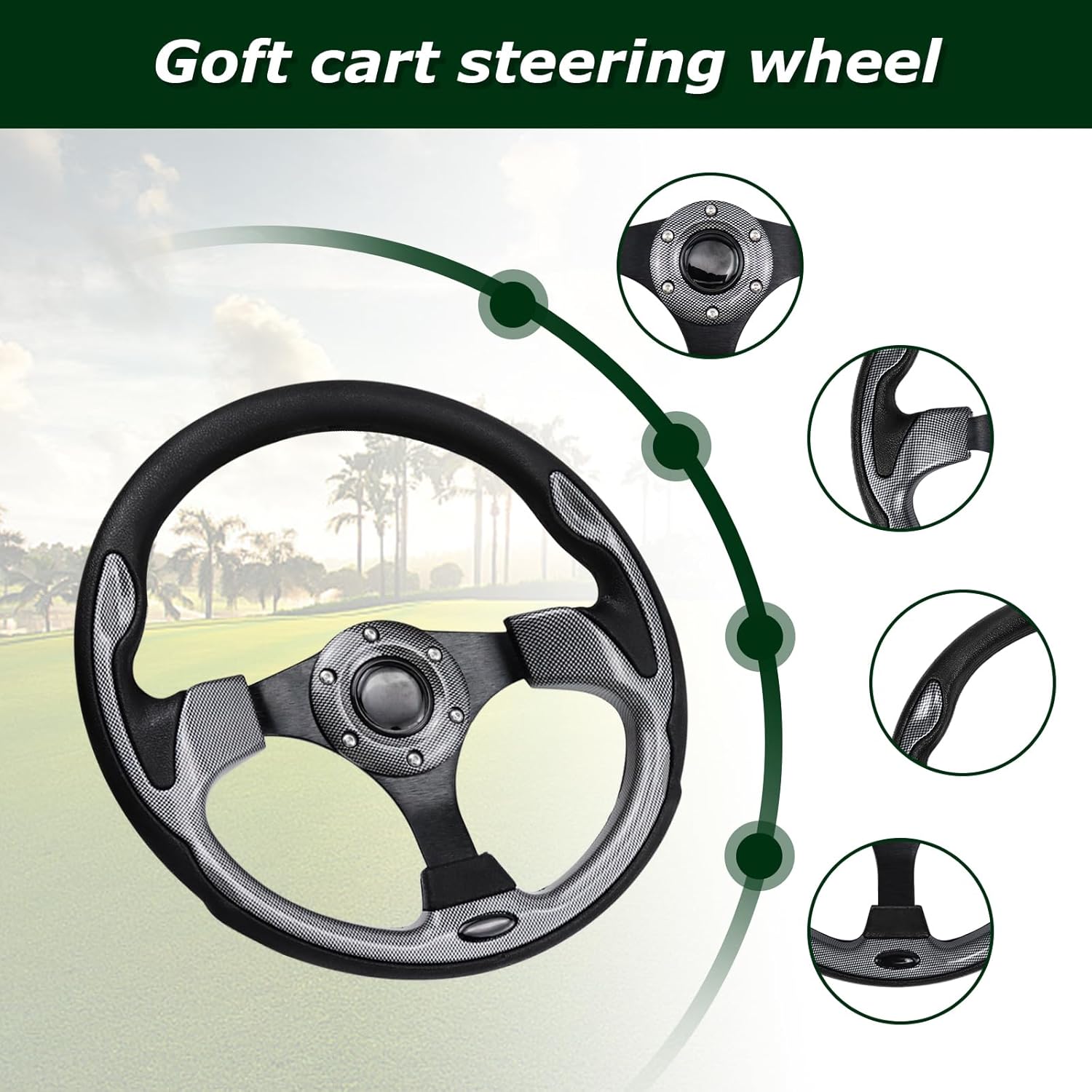 Golf Cart Steering Wheel, Skid Steering Wheel, Universal Golf Cart for Club Car EZGO RXV and TXT, Yamaha, Precedent Tempo, DS - Image 3