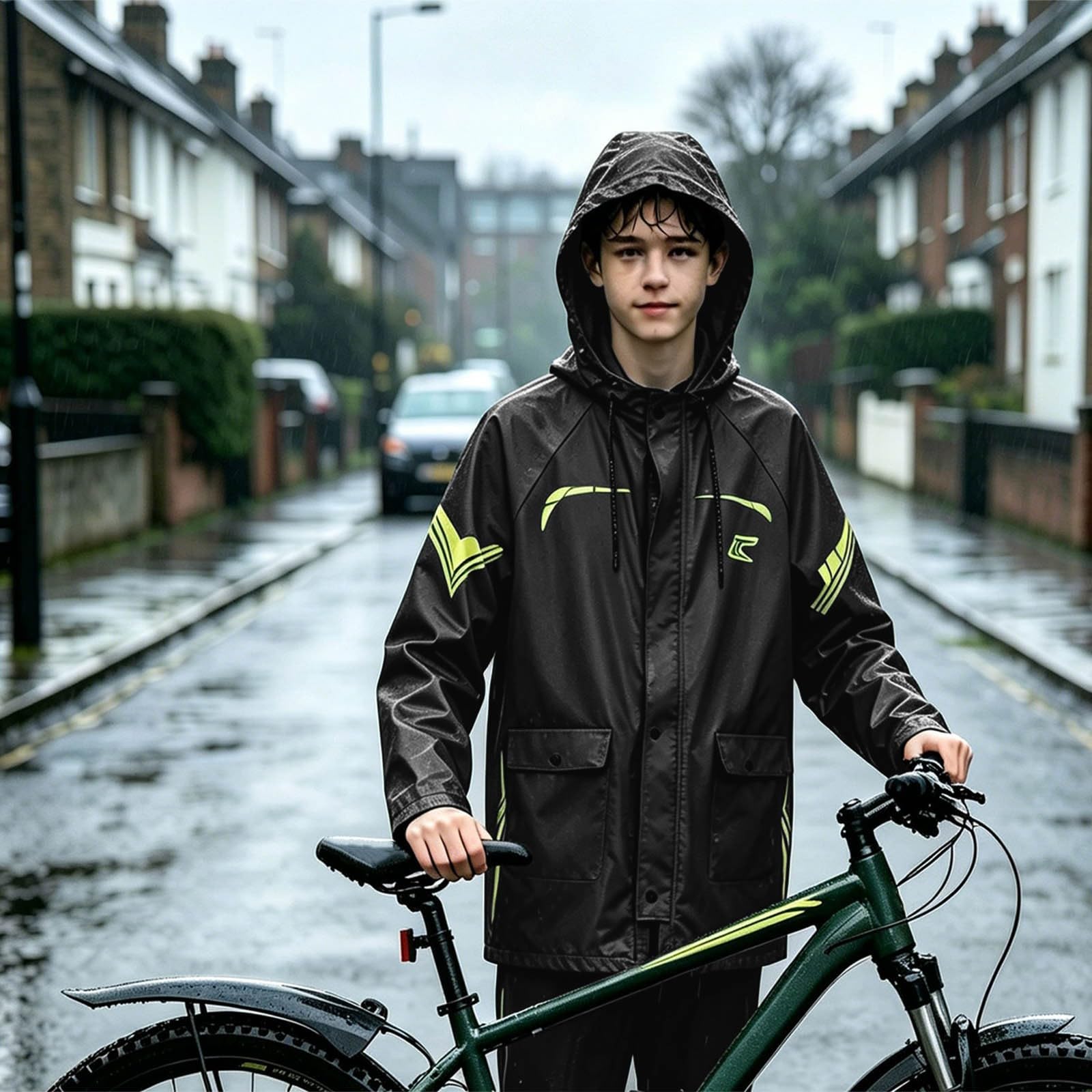 Traje de lluvia para hombre impermeable combi de 2 piezas plegable a prueba de viento chubasquero pantalones de lluvia transpirable ligero con capucha adecuado ropa de lluvia ligera