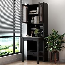 Fold-Out Convertible Writing Craft Table with Storage for Adults and Bookshelf, Black Folding Desk for Small Spaces with Drawer, Foldable Desk with Storage Shelf, Space-Saving