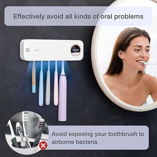 Miniatura 7 de Limpiador de cepillos de dientes, soporte para cepillos de dientes con ventilador seco y función de temporizador, montado en la pared, se adapta al