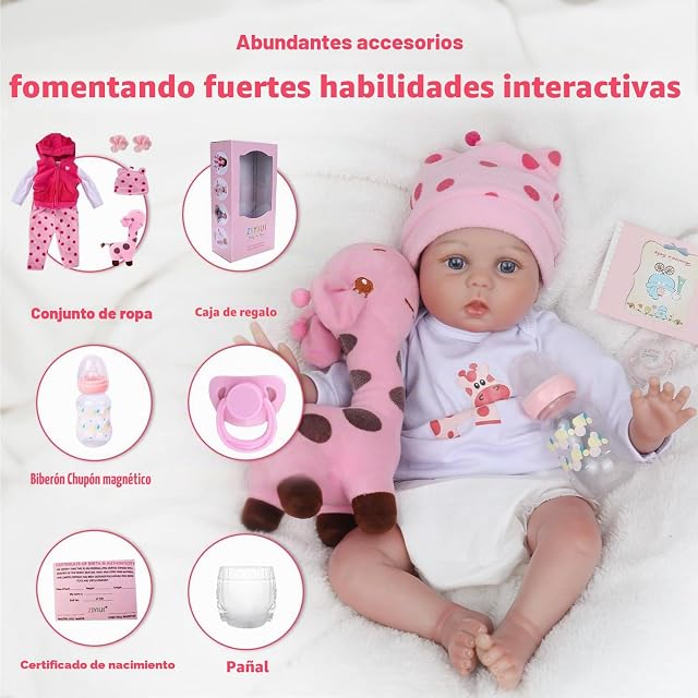 Foto 5 de 6 de ZIYIUI 22Pulgadas 55 cm Muñeca Reborn Bebé Niño Pequeño Suave Silicona Vinilo Realista Bebes Reborn Baby Doll…