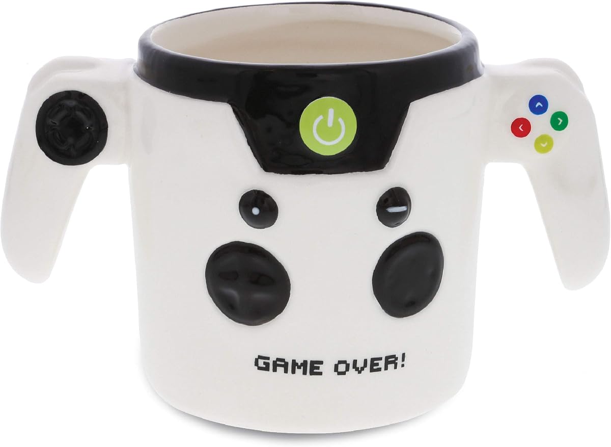 Taza novedosa de Game Over Controller: tazas de café y taza de té de cerámica, taza fresca única y divertida para jugadores, regalos para amantes del café, tazas para niños para chocolate caliente, tazas de cocina para decoración de videojuegos, 12.4 oz.