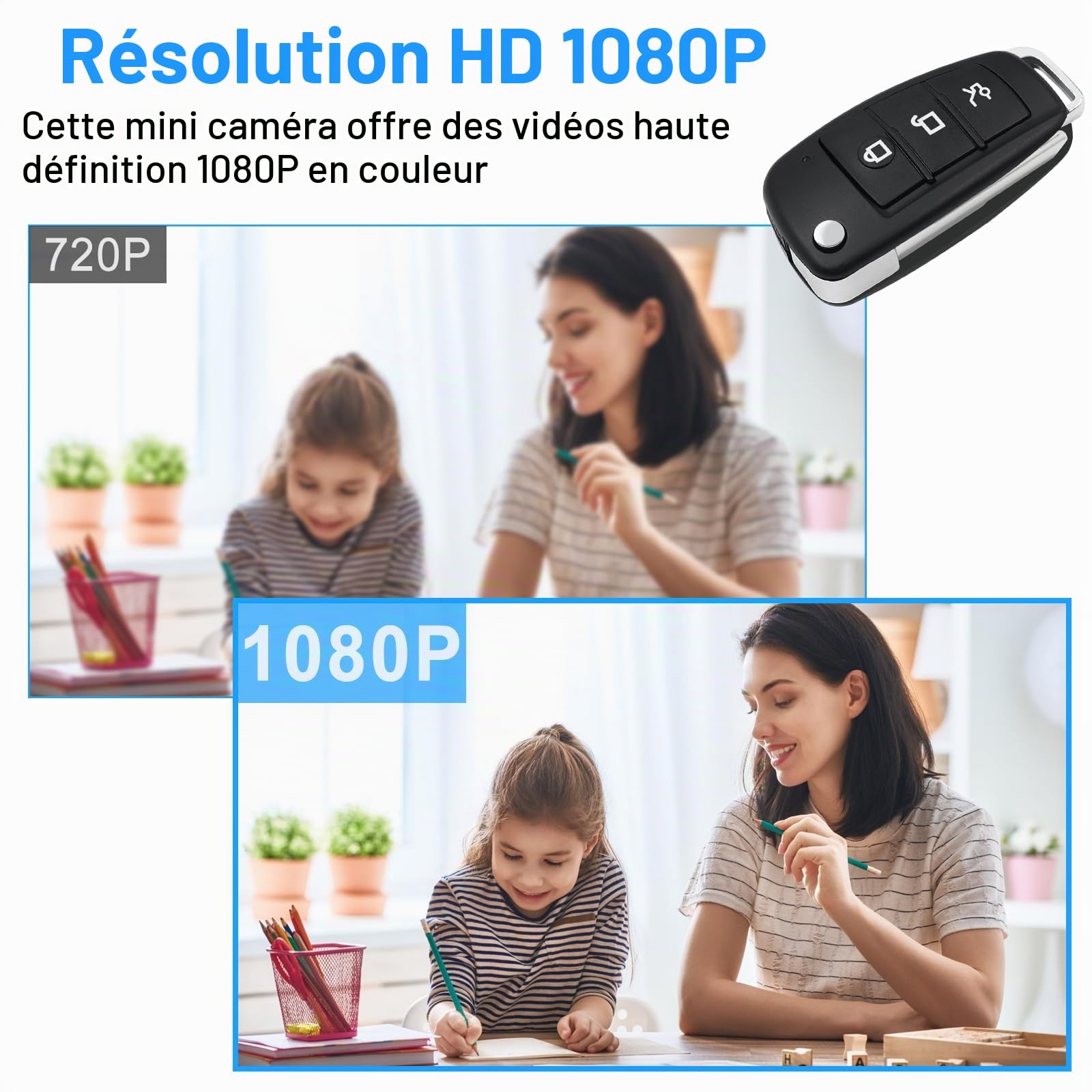 UYIKOO Caméra Espion Porte Clés, Mini Camera Cachée de Voiture 1080P HD Caméra de Surveillance Discret Détection de Mouvement Vision Nocturne