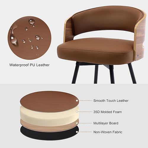 Miniatura 3 de Juego de 2 taburetes de bar giratorios de madera curvada de 26 pulgadas de altura de mostrador, taburetes de bar tapizados de piel sintética con