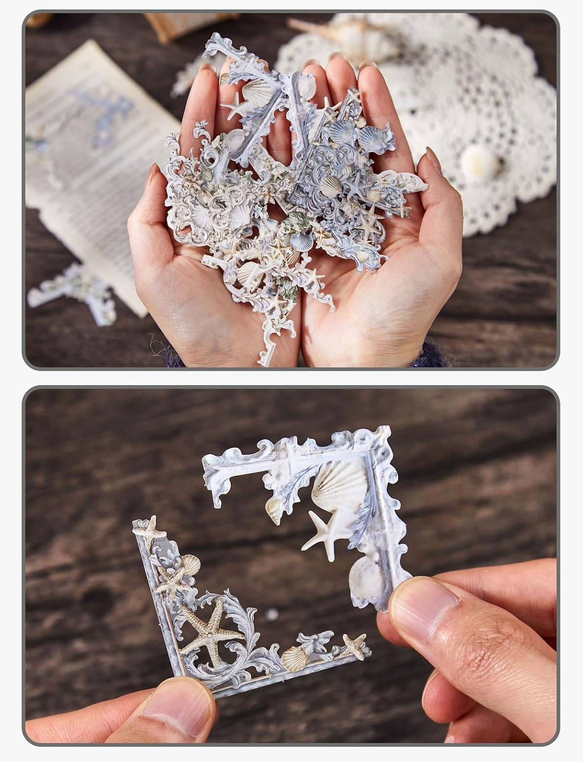 Alideco 120pcs Scrapbook Stickers Vintage Openwork Relief Corners Scrapbooking Junk Journal Embelishment Decoration Stickers (wuguanglouting)