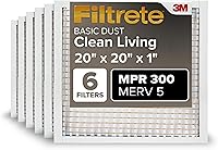 Filtrete 20x20x1 MPR 300 MERV 5 Furnace Air Filters, 6-Pack - Electrostatic Pleated 1-Inch Filters for Cleaner Home Air