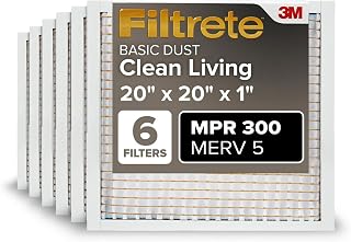 Filtrete 20x20x1 MPR 300 MERV 5 Furnace Air Filters, 6-Pack - Electrostatic Pleated 1-Inch Filters for Cleaner Home Air