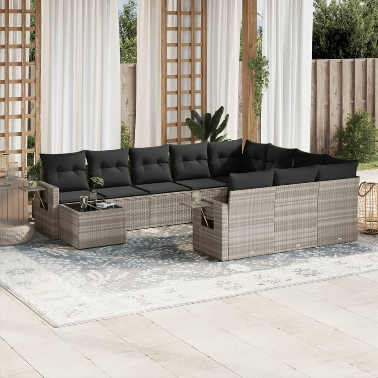 Set Divani da Giardino 11 pz con Cuscini in Polyrattan Grigio, PL3253069