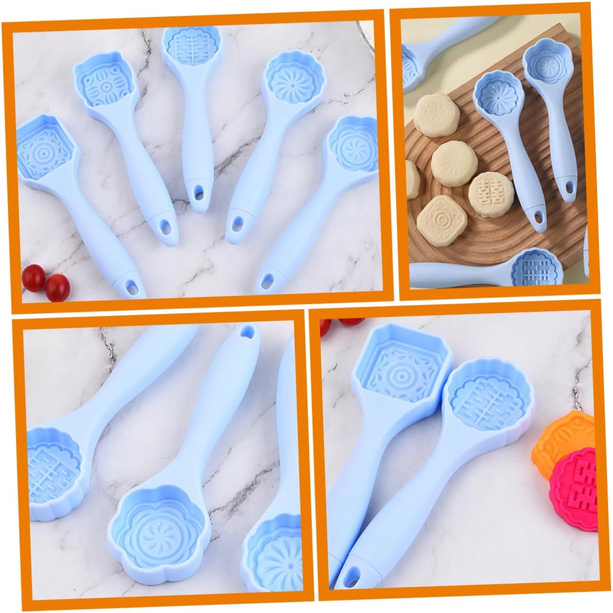 5pcs Moon Cake Mold Press, PP Hand Press Tool for Mung Bean Pastries