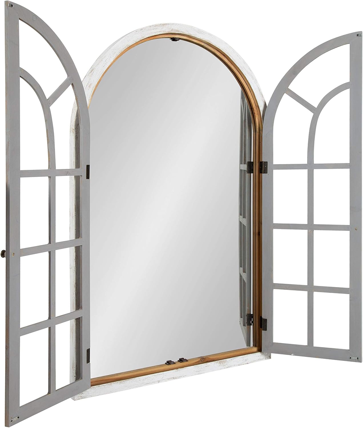 Kate and Laurel Boldmere Large Traditional Wood Windowpane Arch Mirror, 28x44, Gray and White
