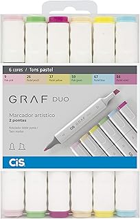 Marcador Artístico 2 Pontas, CiS, Graf Duo, 59.7600, 6 Cores, Tons Pastel