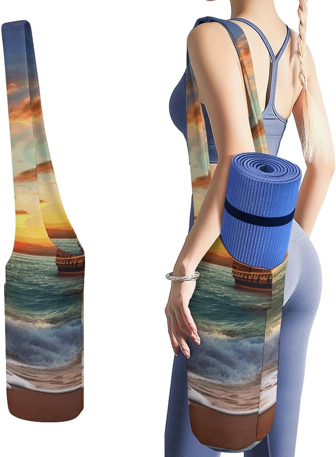 Pirate Ship in The Sunset Yoga Mat Bag Yoga Backpack Multi Pocket Exercise Yoga Mat Carrier Multi-Functional Storage Bag for Pilates Beach Travel And Everyday Use