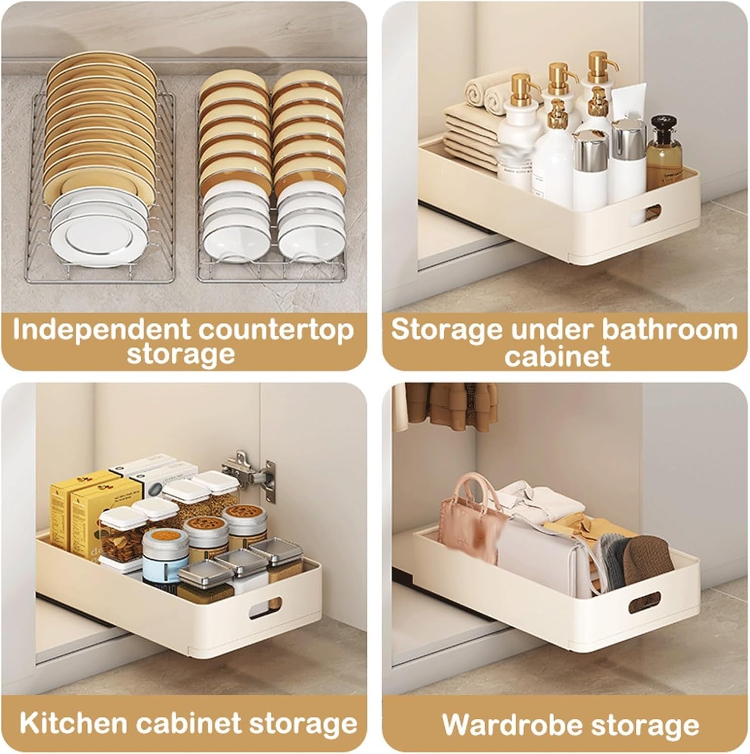 Teleskopowa Szuflada Na Organizer Do Szafki Kuchennej Z Wysuwaną Półką Na Naczynia I Stojakiem Na Talerze(szary,Storage rack)