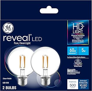 GE Reveal LED Light Bulbs, 60 Watt, G25 Globe Bulbs, Medium Base (2 Pack)