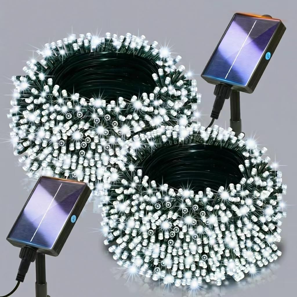 Lighprenix Solar Lights Outdoor Garden - 2 Pack 20m 200LEDs Solar Powered Waterproof Cool White Fairy Lights with 8 Modes, Upgrated Large-Capacity Outside Decorative String Lights for Tree/Fence/Mesh