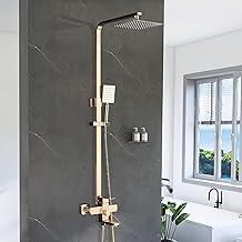 Shower Column with Mixer Tap 3 Modes Adjustable Height Shower Set Wall Mounted Shower System Brushed Gold