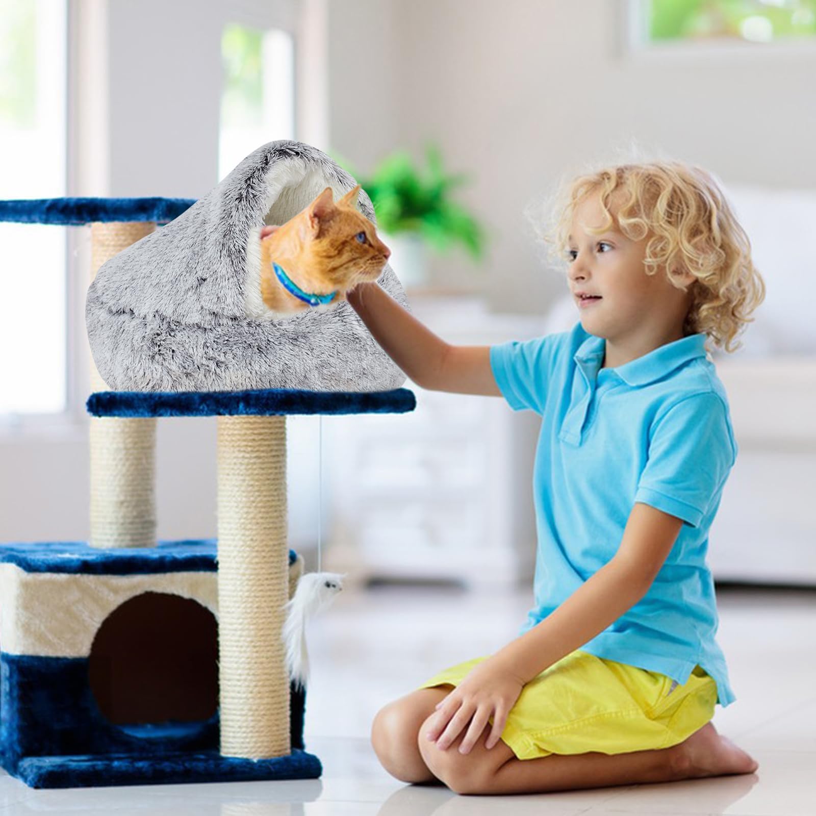 Comodo Cuccia per in Peluche per Gatto, Lettino per Animali Domestici Cesto Letto Morbido e Lavabile con Bordi Rialzati per Cucciolo Coniglio Porcellino d'India e Gattino Ø 40cm