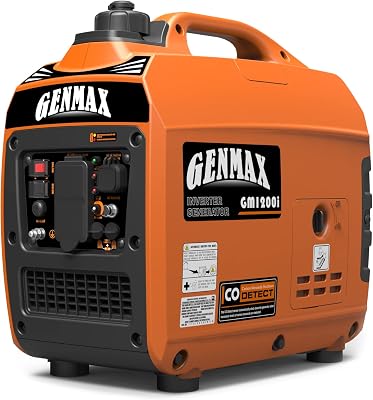 GENMAX Portable Generator，1200W Ultra-Quiet Gas Engine, EPA Compliant, Eco-Mode Feature, Ultra Lightweight for Backup Home Use & Camping (GM1200i)
