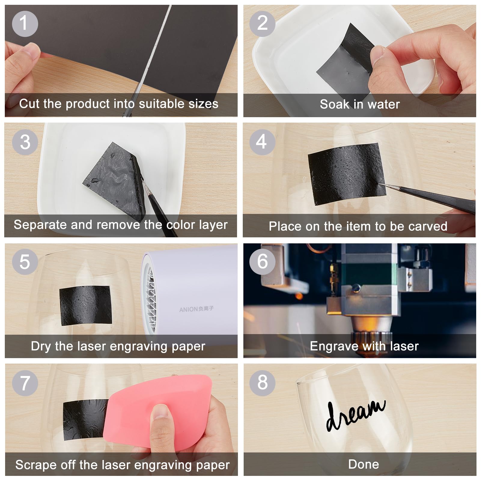 NICENEEDED 10 PCS 10.2 x 10.2 Inch Laser Engraving Marking Paper, Black Laser Dimming Paper Laser Engraving Test Focus Paper - Image 4
